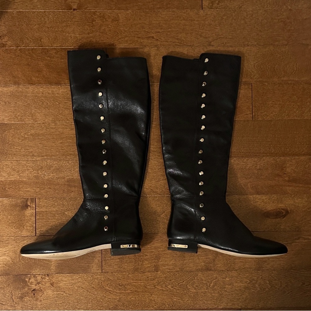 Michael Kors Sexy Black Knee High Boots with Gold Accents, size 7M